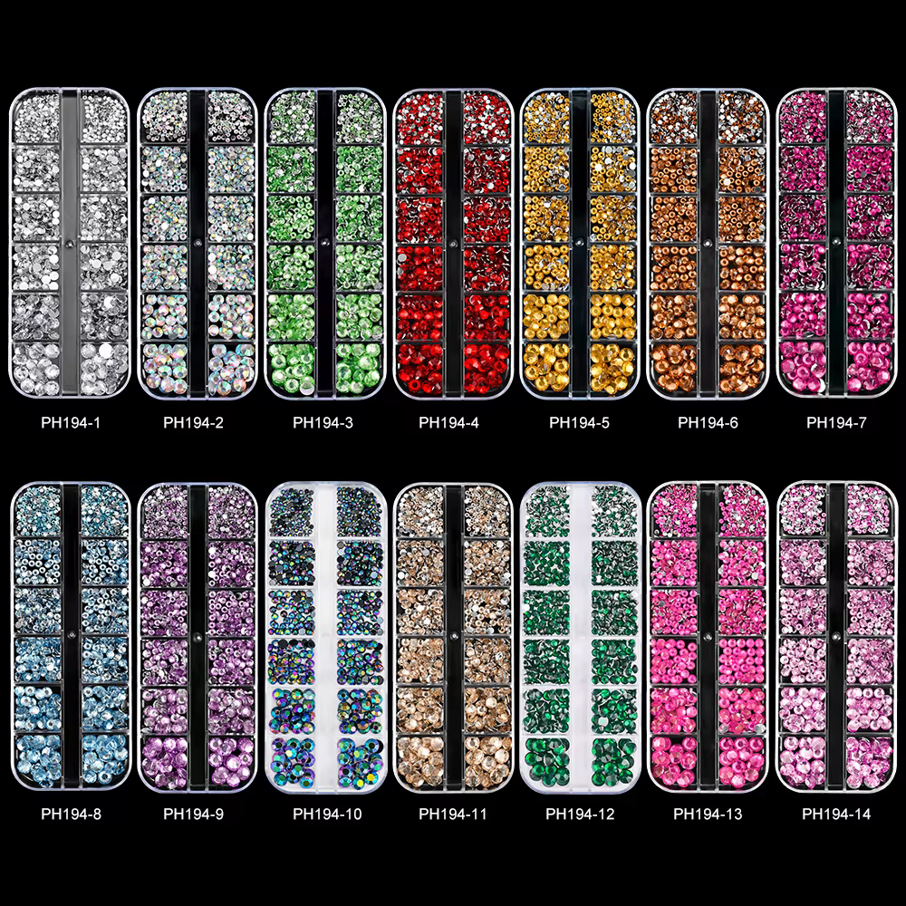 12 grilles scintillantes Rose rouge cristal strass Nail Art forme mixte diamants breloques pour ongles