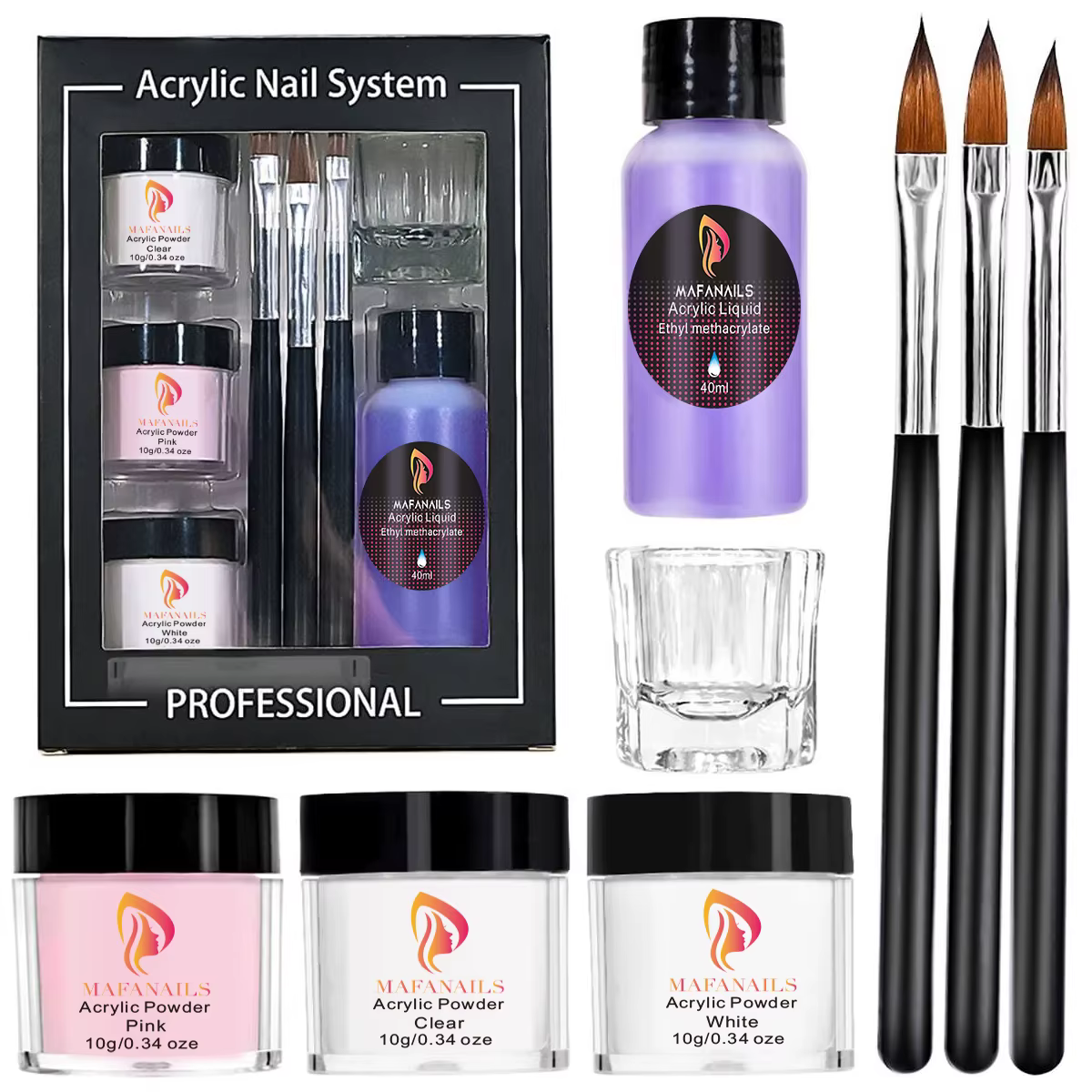 Ensemble de poudre acrylique cristal et monomère liquide