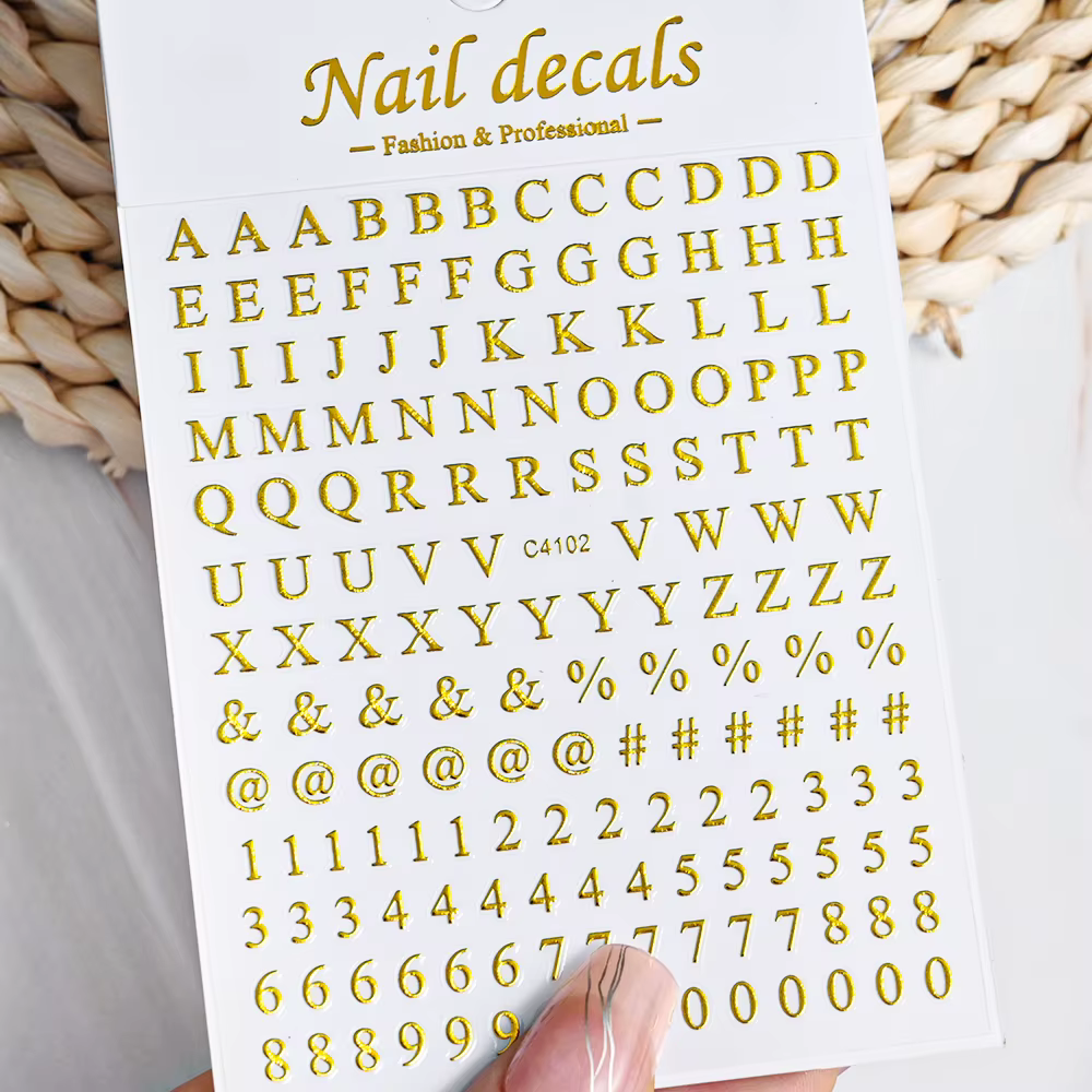 Autocollant pour ongles 3d avec chiffres noirs et lettres anglaises