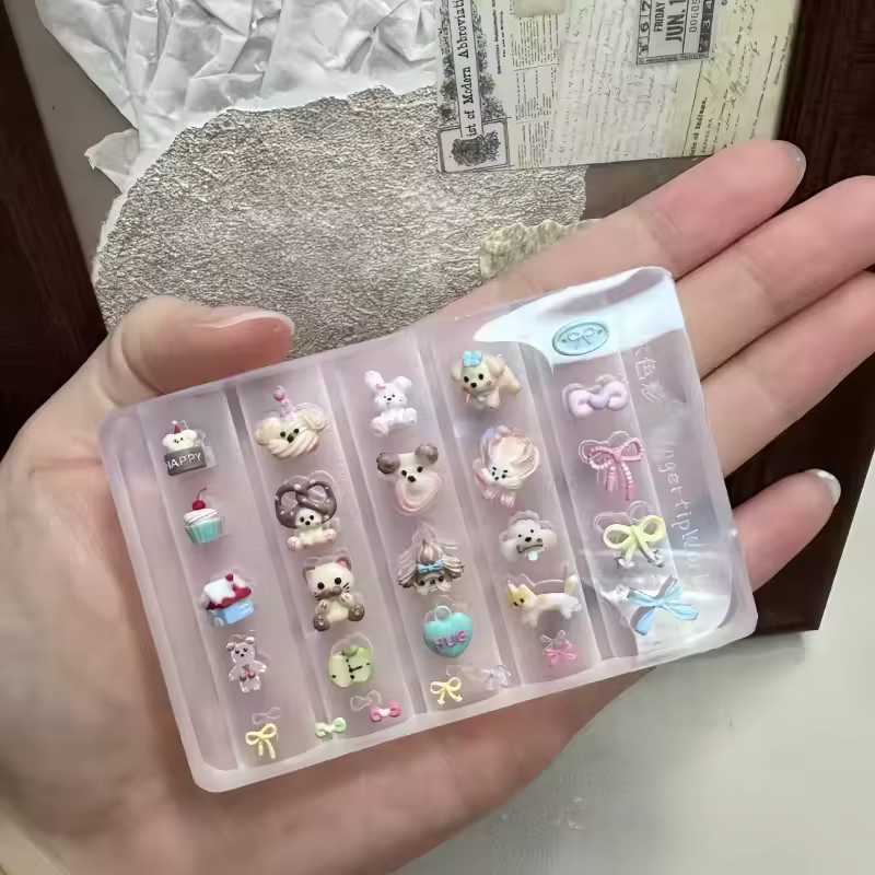 Modèles d'art d'ongle moule d'ongles Punk lapin ours dentelle arc 3D Silicone acrylique Relief bricolage décorations