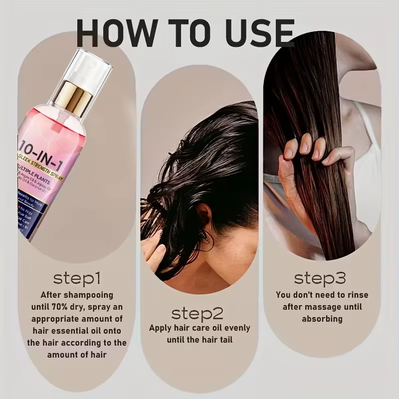 Spray capillaire 10 en 1 sans rinçage pour réparer les cheveux secs, lisser, hydrater et coiffer
