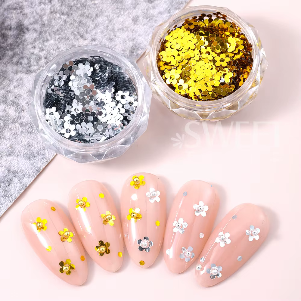 SWEET TREND - 2 Boîtes de Paillettes Dorées et Argentées pour Ongles