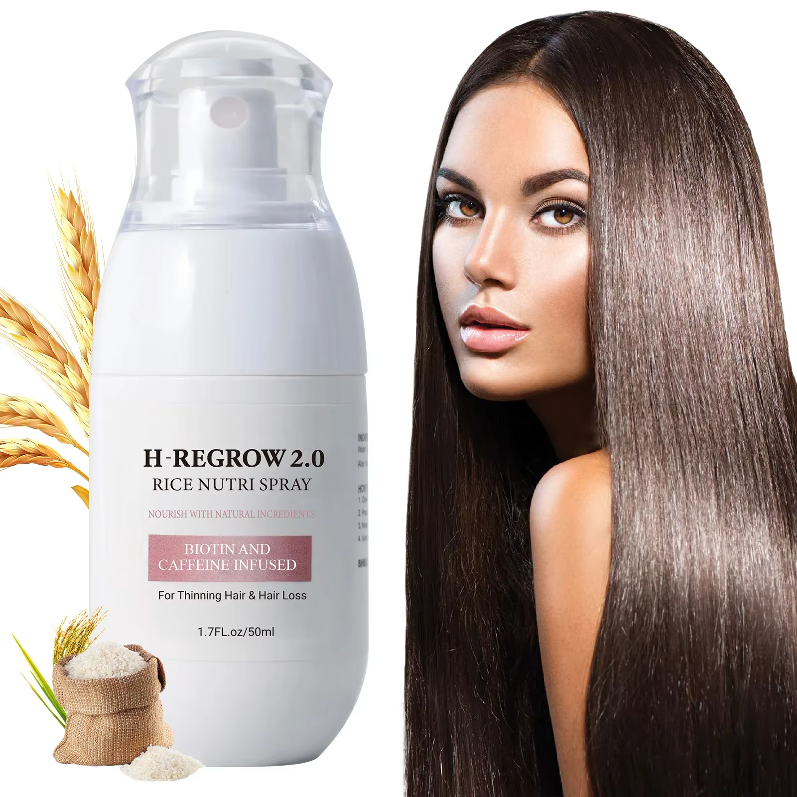 Spray capillaire à l'eau de riz pour renforcer les follicules pileux, épaissir les racines, prévenir la chute, nourrir et adoucir les cheveux, soin capillaire pour cheveux clairsemés
