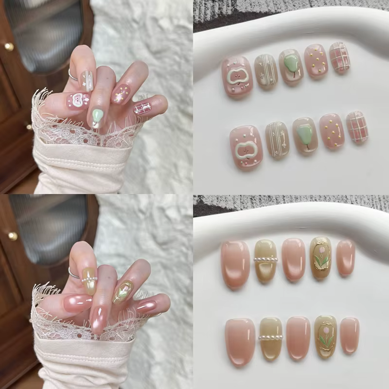 10 faux ongles press-on faits à la main