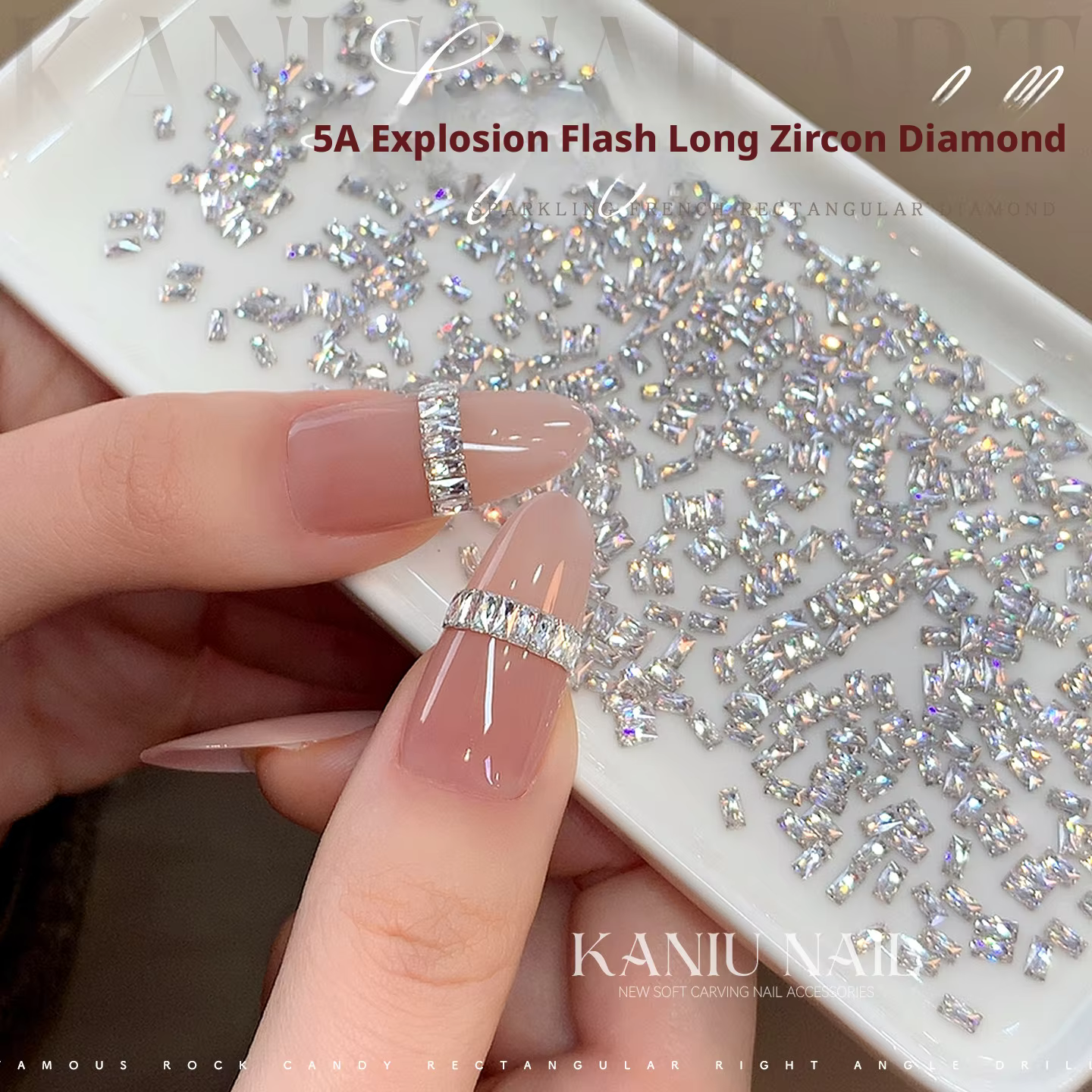 KANIU Champagne ongles rectangulaires zircon blanc transparent 5A clou cristal diamant français rayé accessoire
