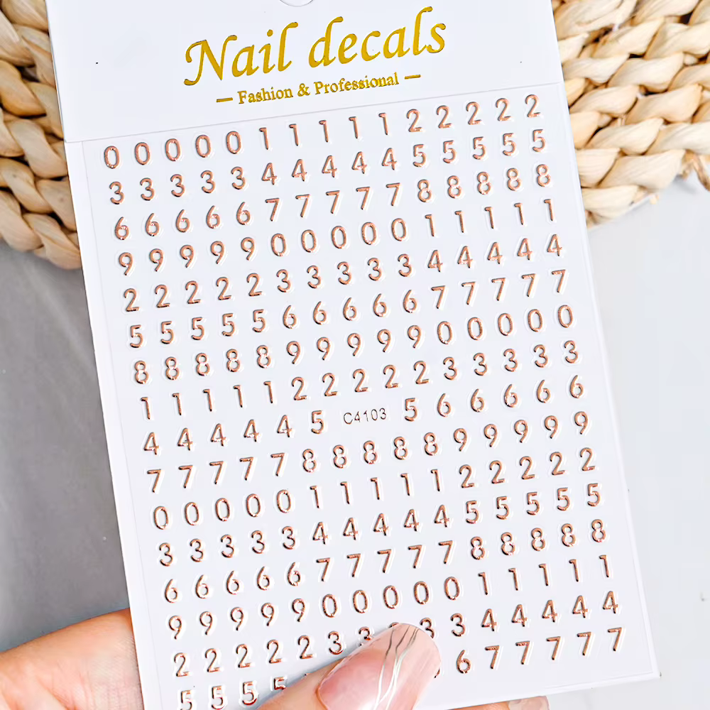 Autocollant pour ongles 3d avec chiffres noirs et lettres anglaises