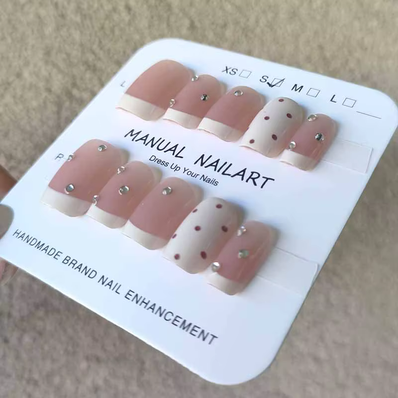 10 pièces à pois avec diamants fait à la main utilisable presse sur les ongles couverture complète oeil de chat