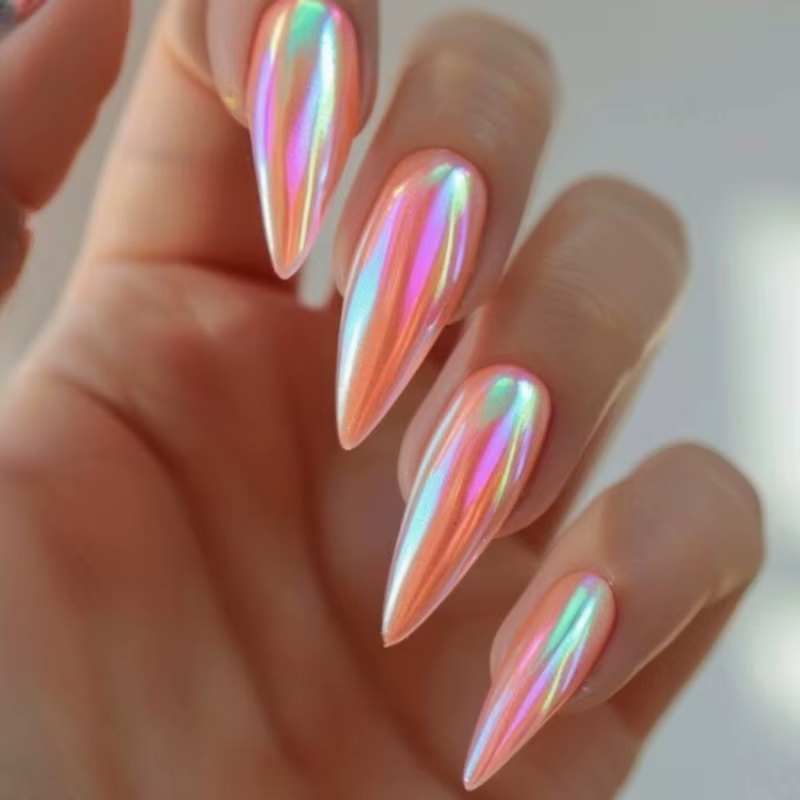 24 faux ongles autocollants effet œil de chat rouge brillant