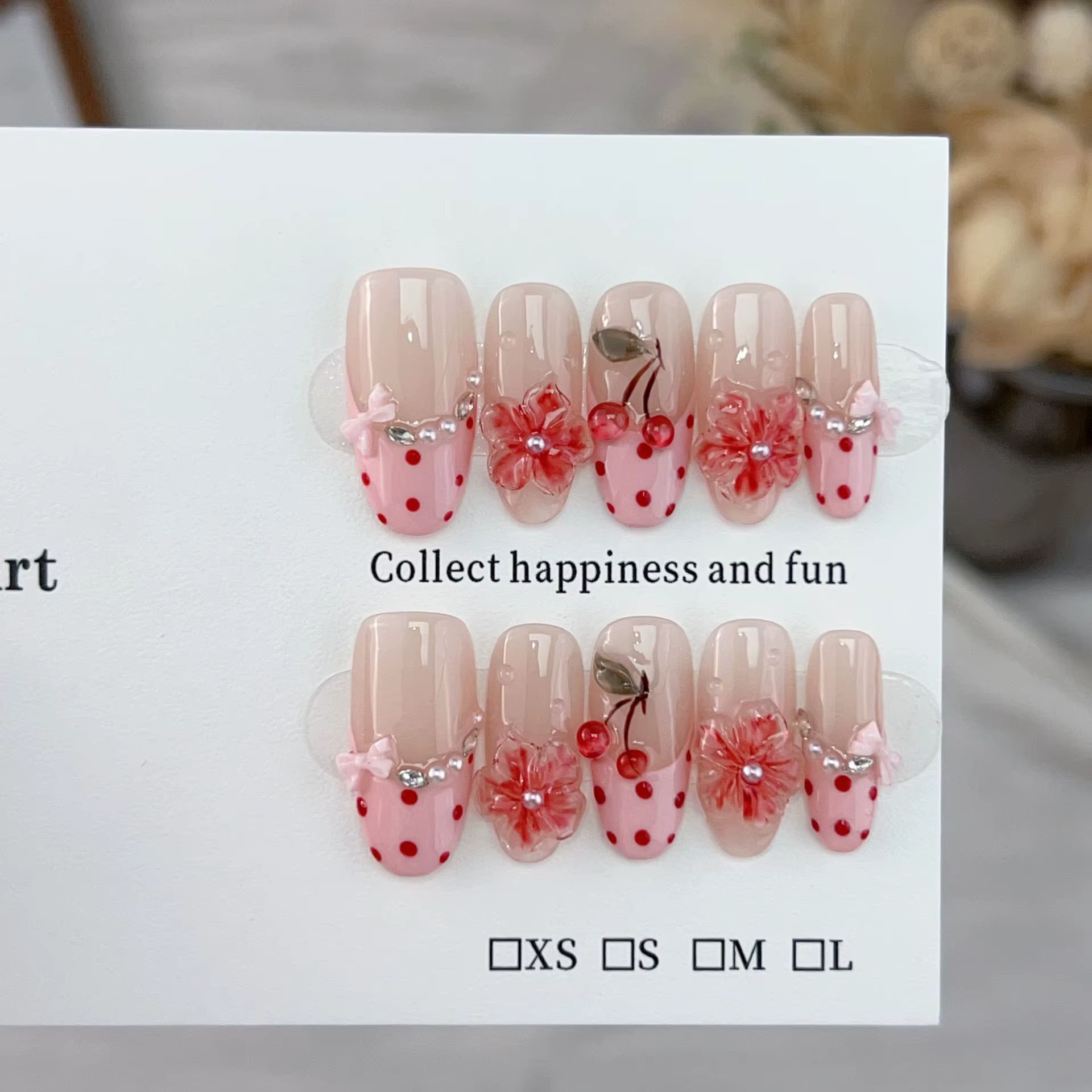 10 faux ongles faits main rose cerisier