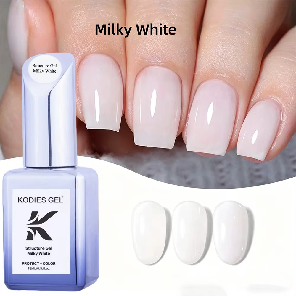KODIES GEL Vernis Gel Blanc Laiteux 2 EN 1 Base Caoutchouc Structurel Gel Émail Lacté Opale Semi-Transparent Primaire pour Ongles Soak Off UV LED