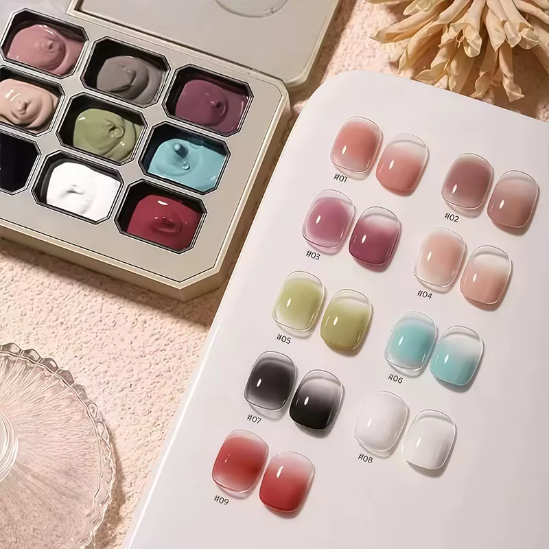 Vernis à ongles gel 9 couleurs dégradé solide haute saturation pour manucure française