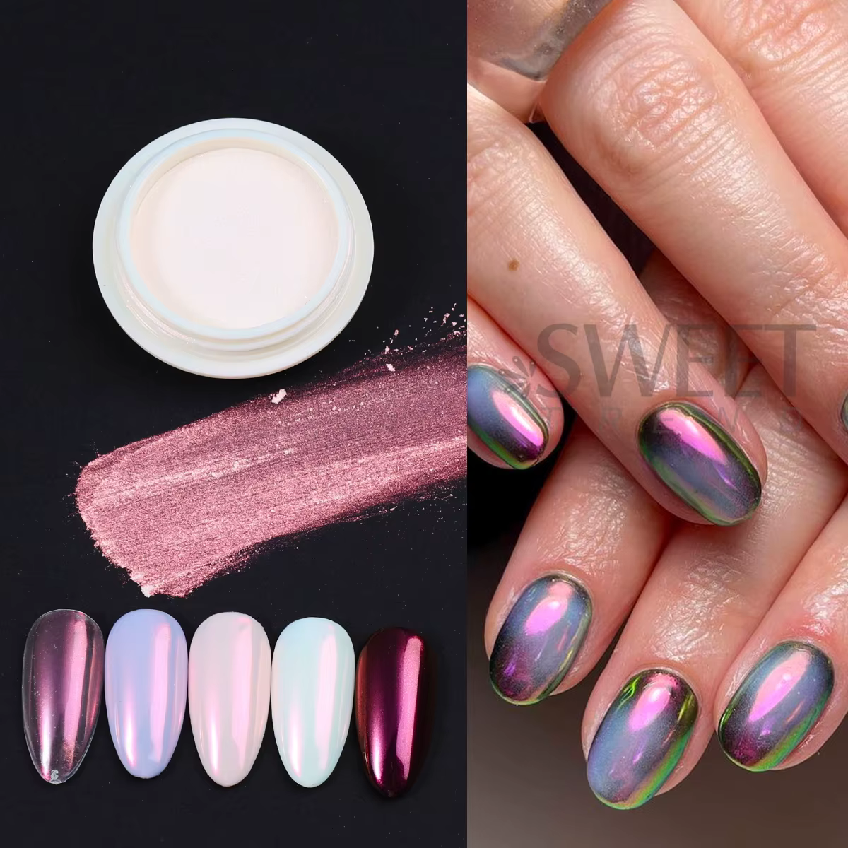 Poudre de pigment pour ongles effet chrome aurore 10 couleurs