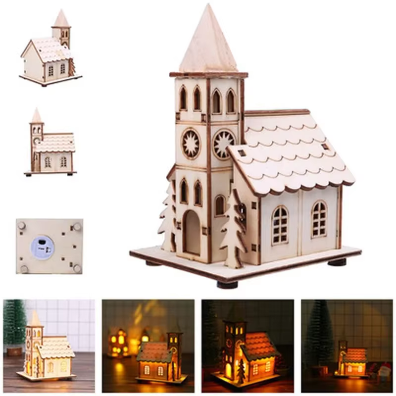 Lumières LED de vacances, maison en rondins, ornements d'arbre de noël pour la décoration de la maison, maison en rondins, décoration de fenêtre cadeau DIY