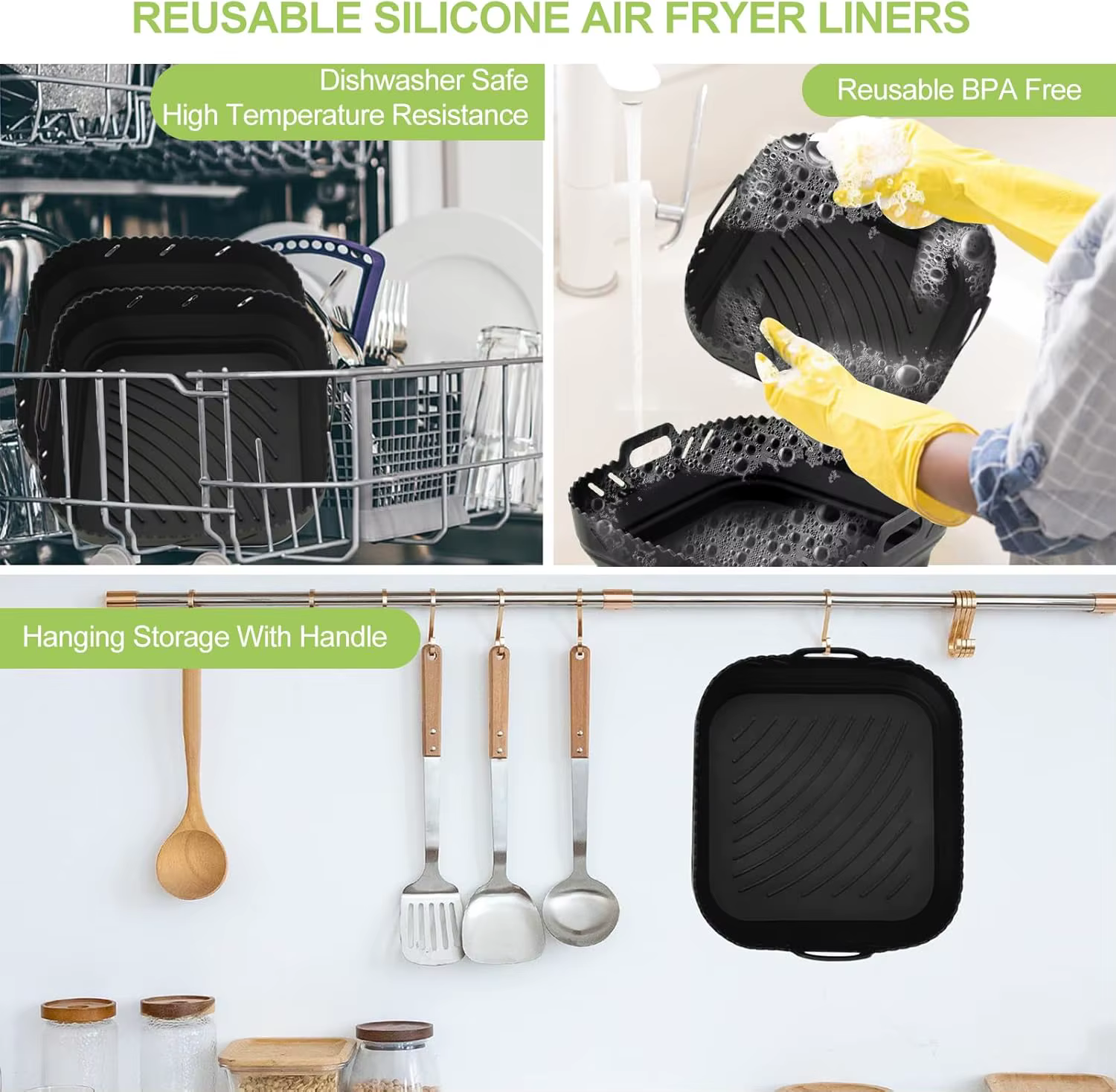 Ensemble d'accessoires pour friteuse à air, moules en silicone carrés de 22 cm pour friteuses à air Phi XL 6.2L, COSORI 5.5L, 4.7L, Cecotec 5.5L, 6L