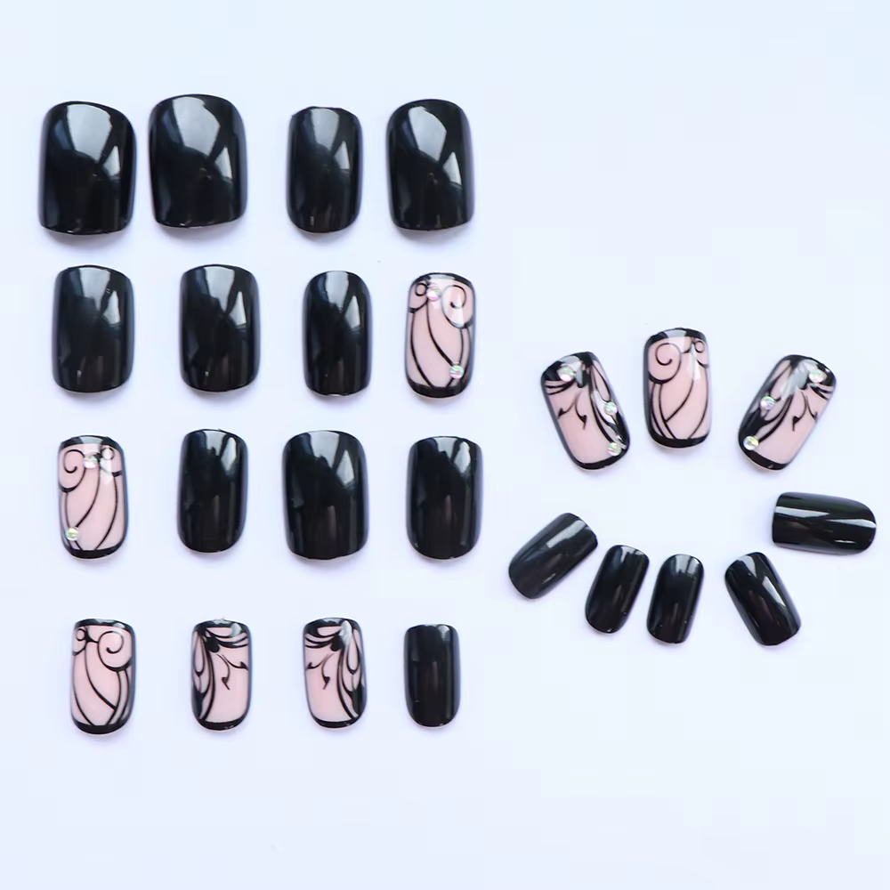 ARTAUG 24 pièces améliore votre Style avec des ongles courts carrés noirs à pression en dentelle