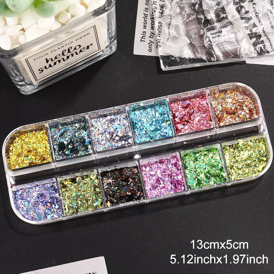 12 grilles holographiques paillettes Nail Art
