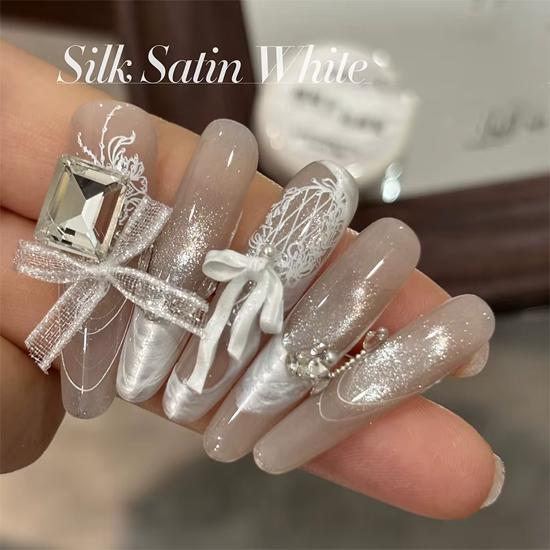 Gel de dessin élastique pour nail art en satin de soie blanc