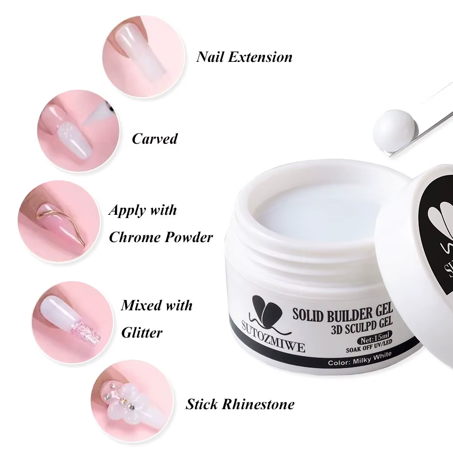 Gel à ongles sculptant solide blanc laiteux de 15ML avec un stylo sculpté 3D Gel de constructeur d'extension Non