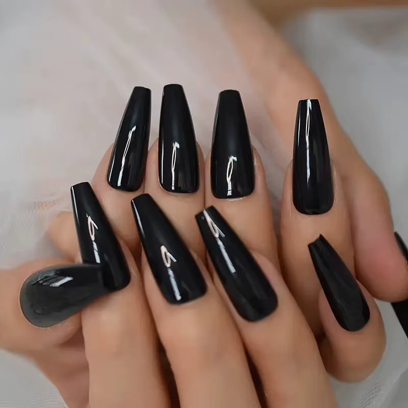 120 pièces cercueil Long noir ongles à pression couverture complète Ballet forme carrée faux