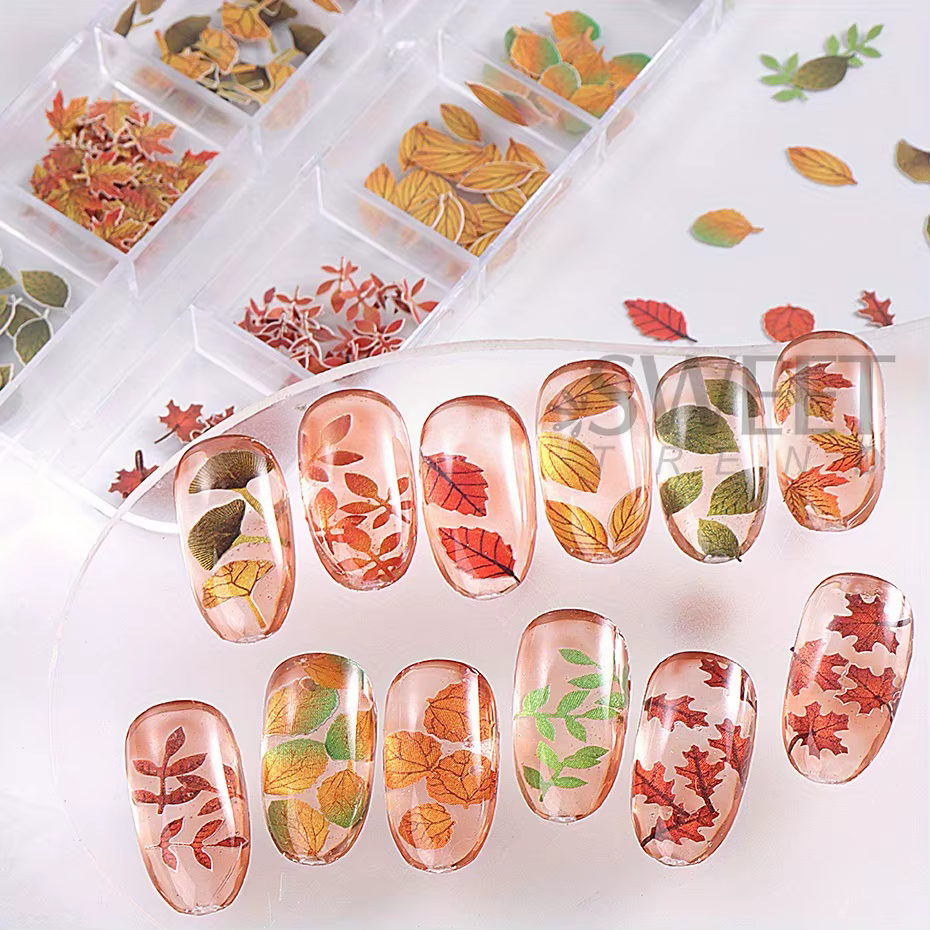 Ensemble de 12 grilles de fausses feuilles d'érable pour ongles