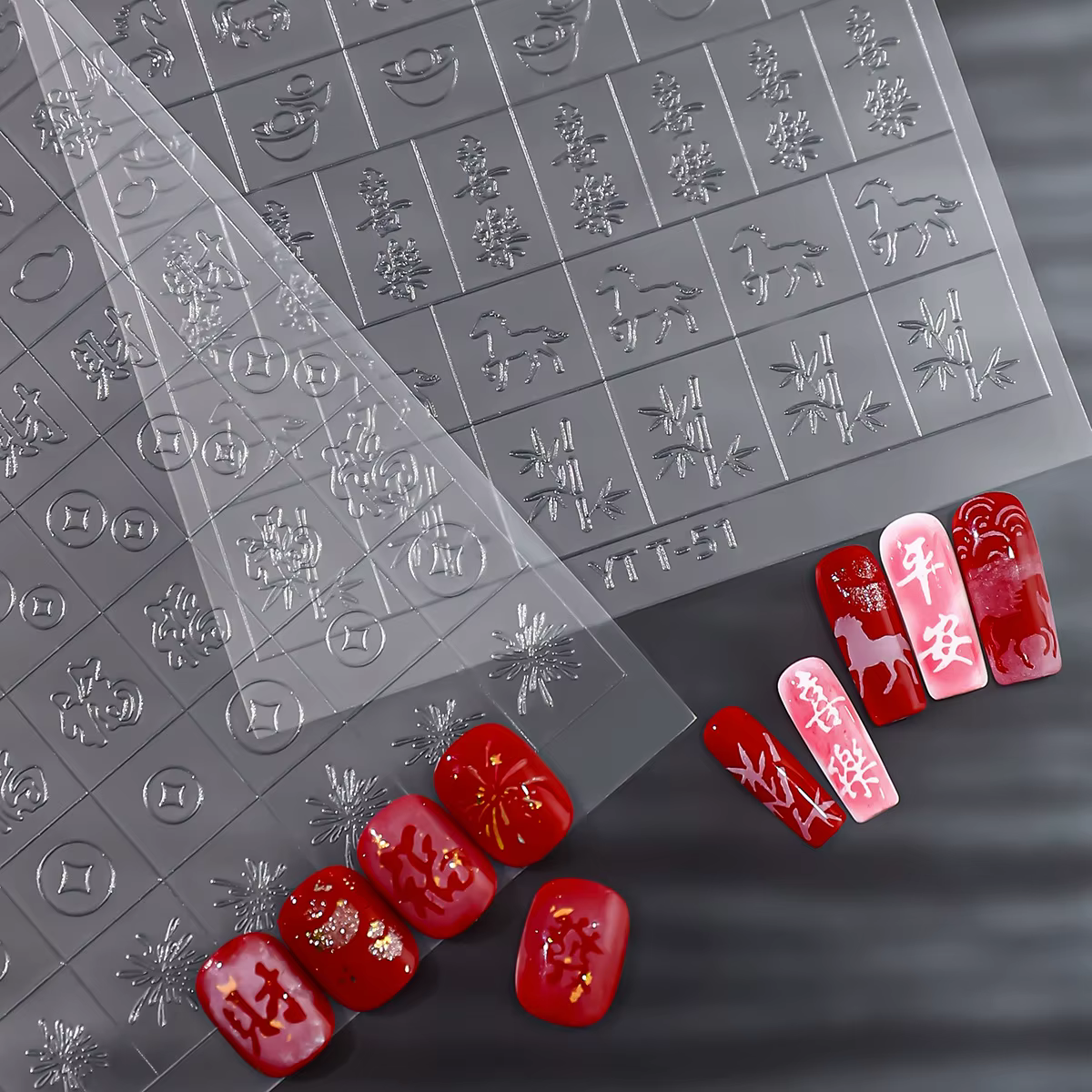 Autocollants pour ongles transparents et peints à la bombe pour le Nouvel An