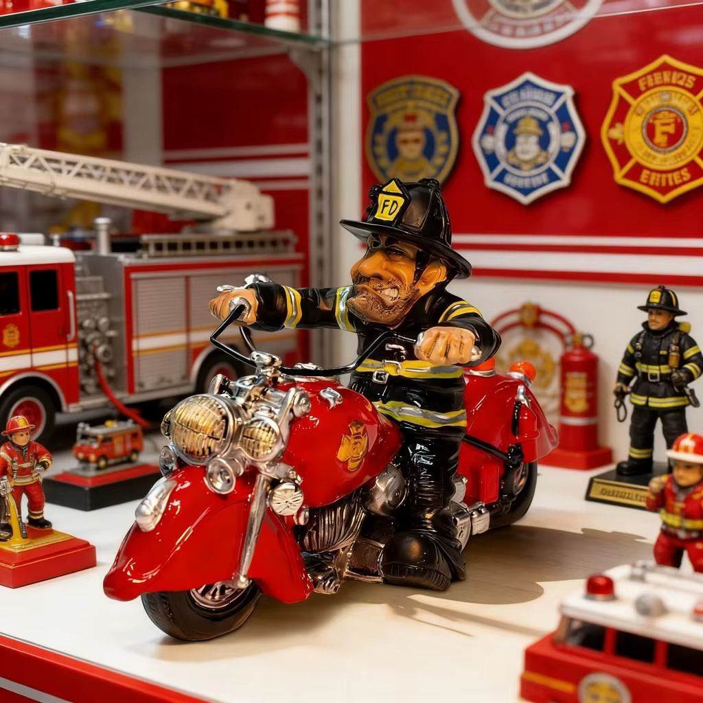 Figurine de pompier de moto, modèle de pompier FD Unique à collectionner, décoration de bureau parfaite, Sculpture de moto de pompier Vintage rouge