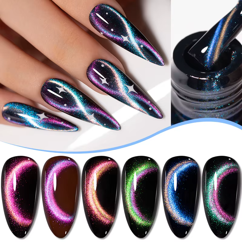 PUENTE 7.5ML Vibrant étoilé galaxie chat Gel magnétique vernis à ongles Aurora Gliter arc-en-ciel oeil de chat tremper UV vernis Semi-Permanent