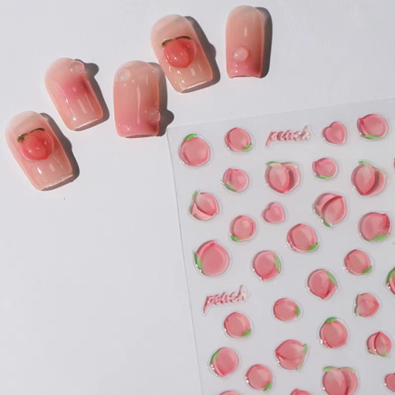 Autocollant de manucure 3D translucide rose