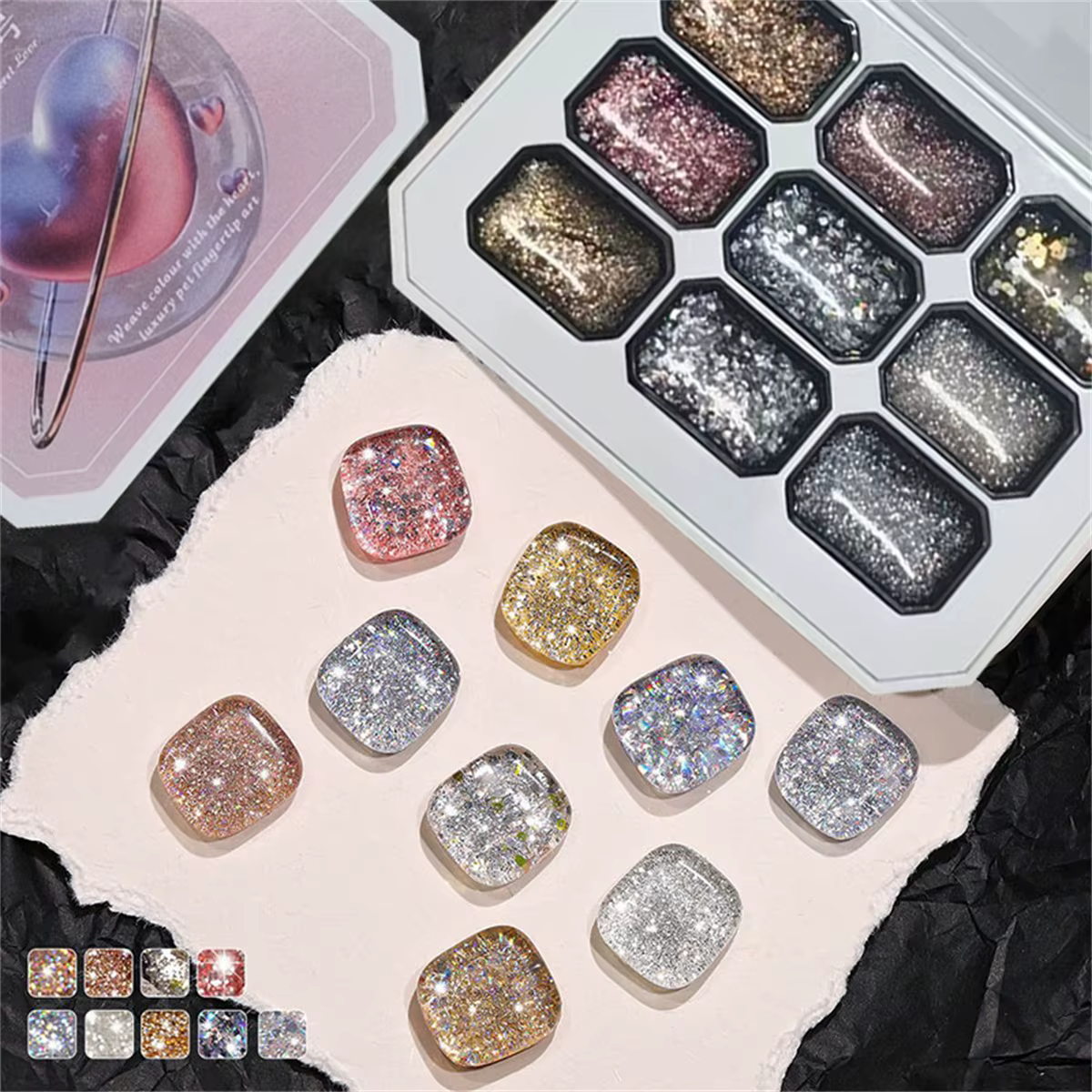 Gel à ongles diamanté neuf couleurs