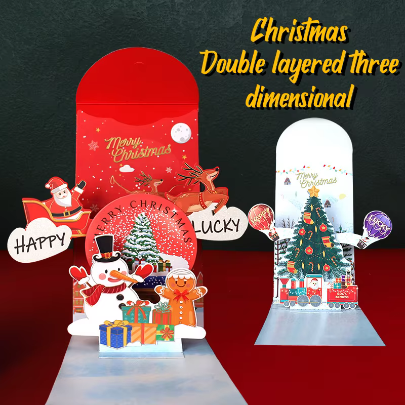 Conception originale d'enveloppes rouges de Noël stéréoscopiques 3D et cartes de vœux du jour de Noël pour la réveillon de Noël