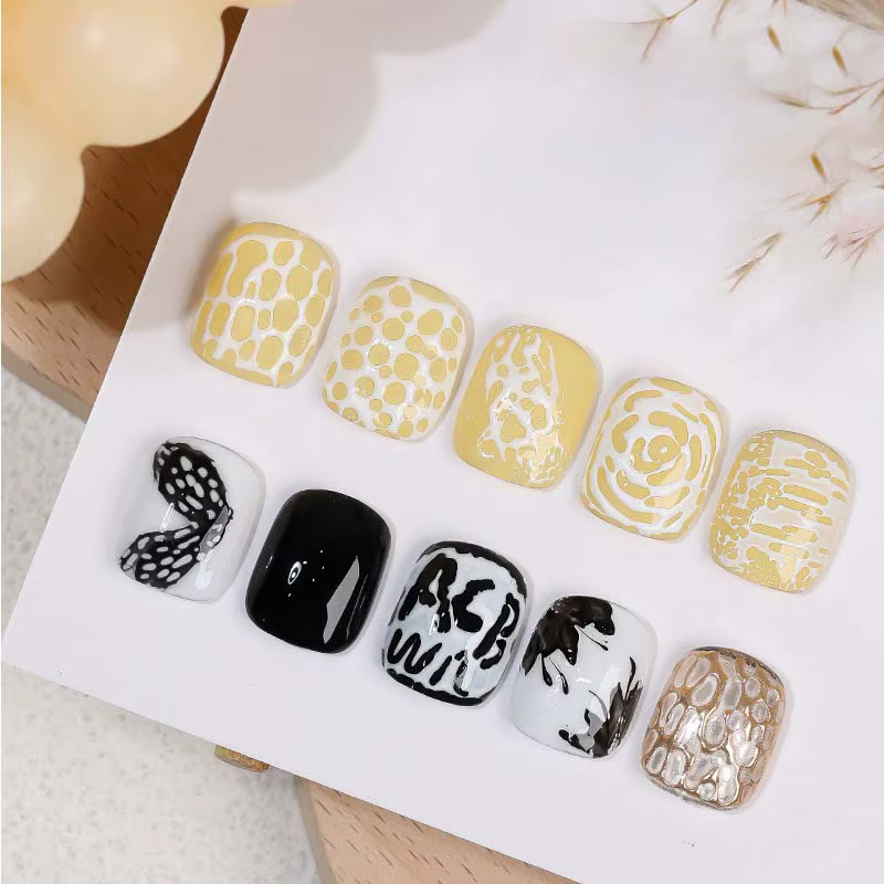 Poke Poke Nail Art colle dentelle trou ongles Graffiti lettre peinture Art Gel noir blanc océan vague Texture UV LED tremper vernis