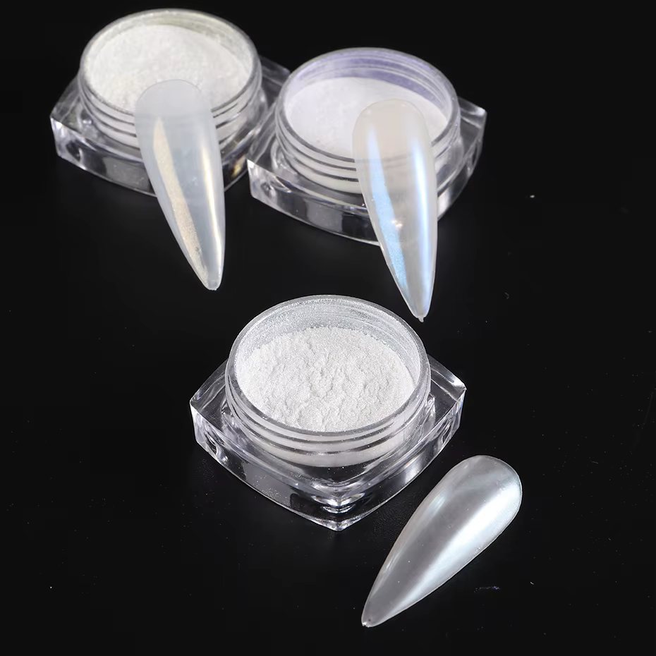 Lune clair de lune perle blanc ongles paillettes poussière Chrome Aurora blanc frottant sur poudre coquille miroir Pigment Nail Art fournitures décoration