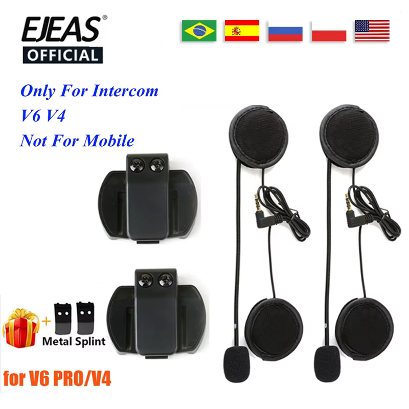 Accessoire pour casque EJEAS V6 PRO, clip pour écouteurs, Interface 3.5mm, microphone, haut-parleur, casque pour Vnetphone V4, casque de moto