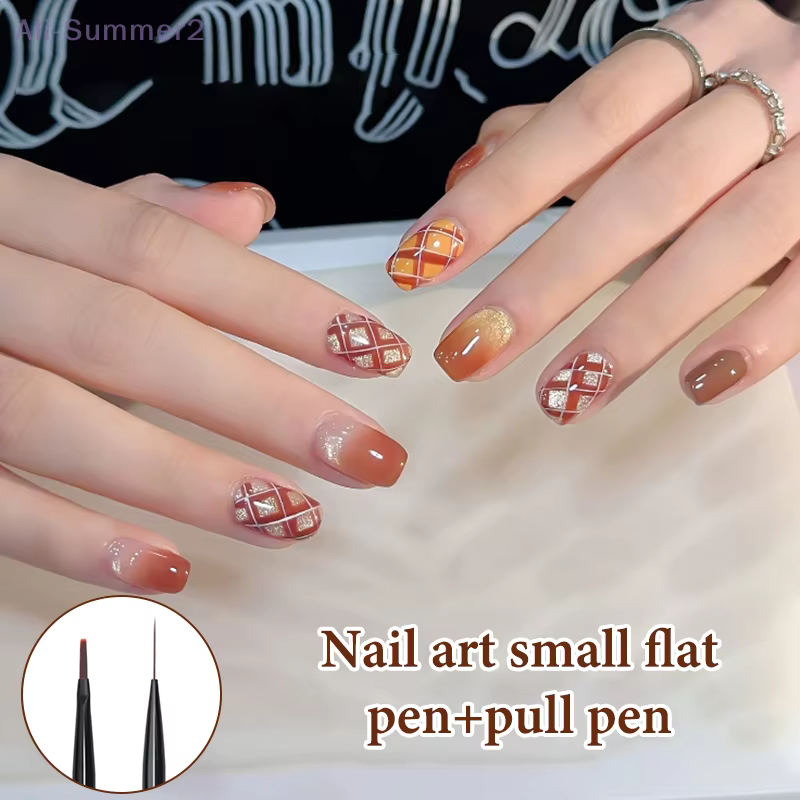 {MX} 11/18mm bois de santal Nail Art brosse ongles dessin peinture Plaid ligne