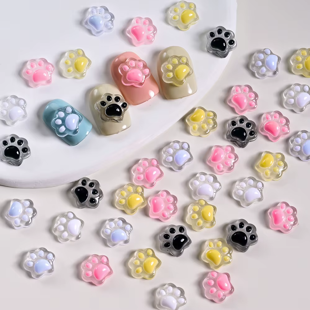 50 Pièces Breloques 3D Lumineuses Patte de Chat
