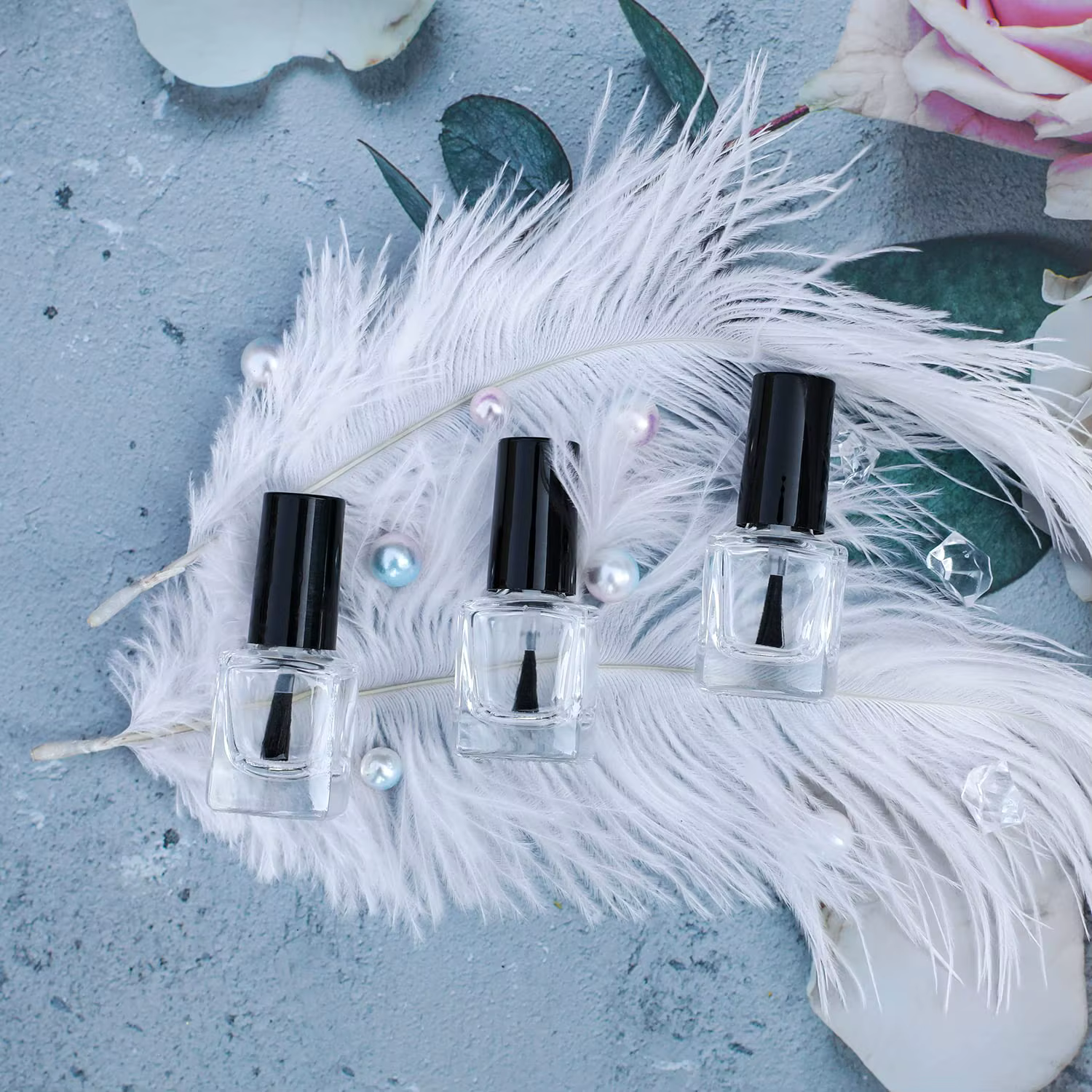 6 pièces + 6 accessoires bouteilles de vernis à ongles vides avec entonnoir à brosse avec 6