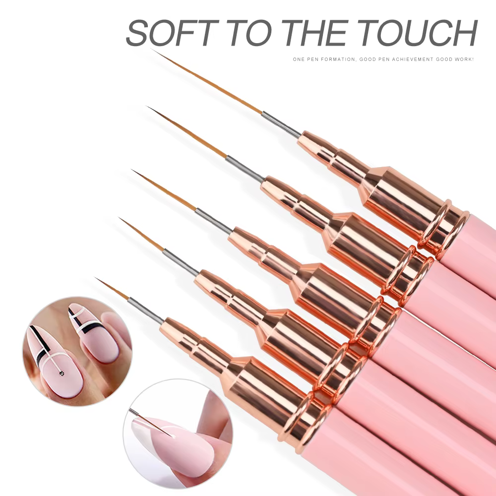7/10/12/15/20m rose français Nail Art Liner peinture brosse 5 pièces/ensemble Ultra-mince lignes allongées ongles