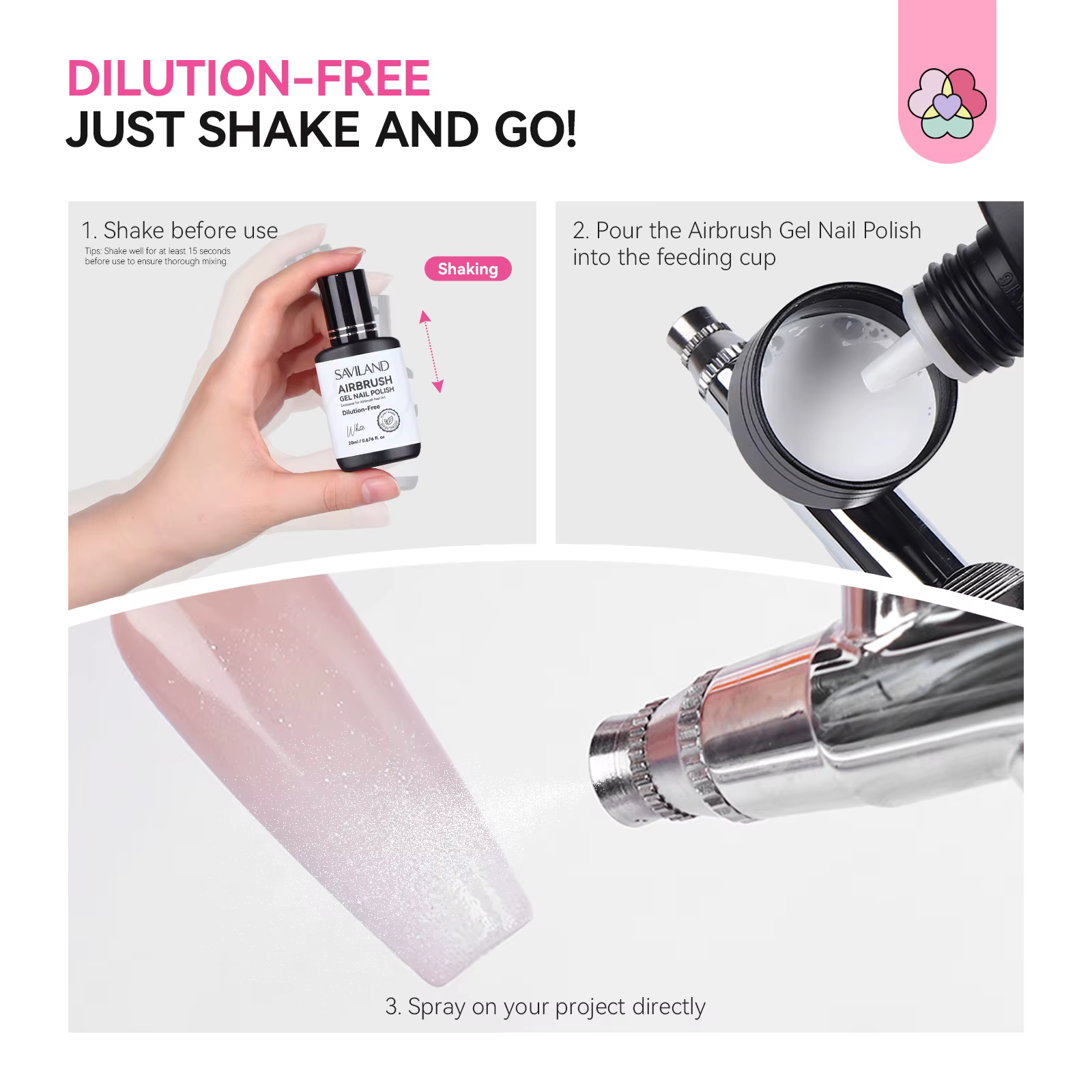 SAVILAND 20ml aérographe Gel vernis à ongles sans dilution blanc noir