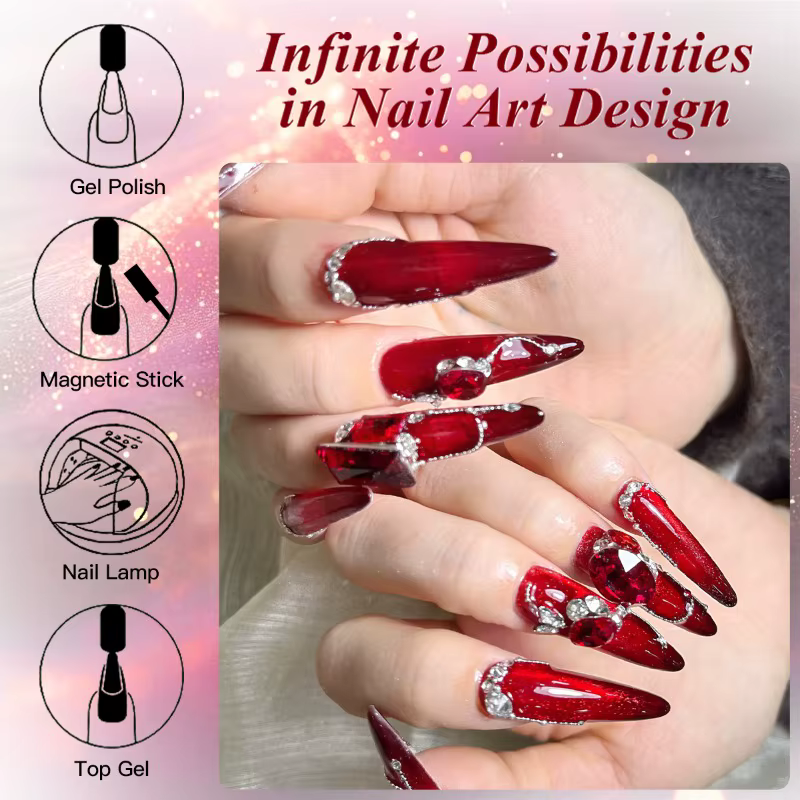 Vernis à ongles Gel magnétique chat vin rouge 10ml