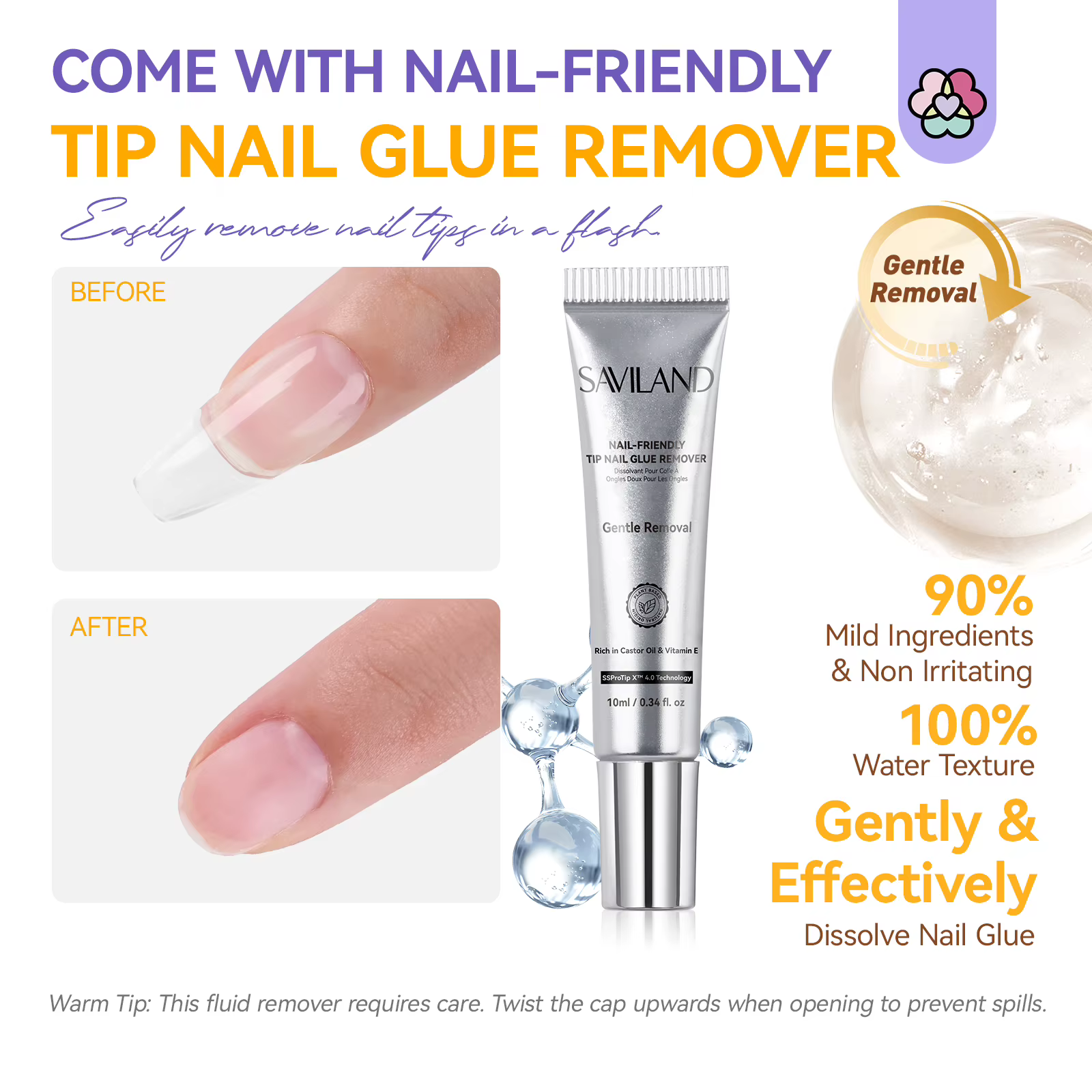 SAVILAND Gel de colle à ongles semi-solide 10g avec dissolvant rapide 10ml aucun durcissement nécessaire 30 jours