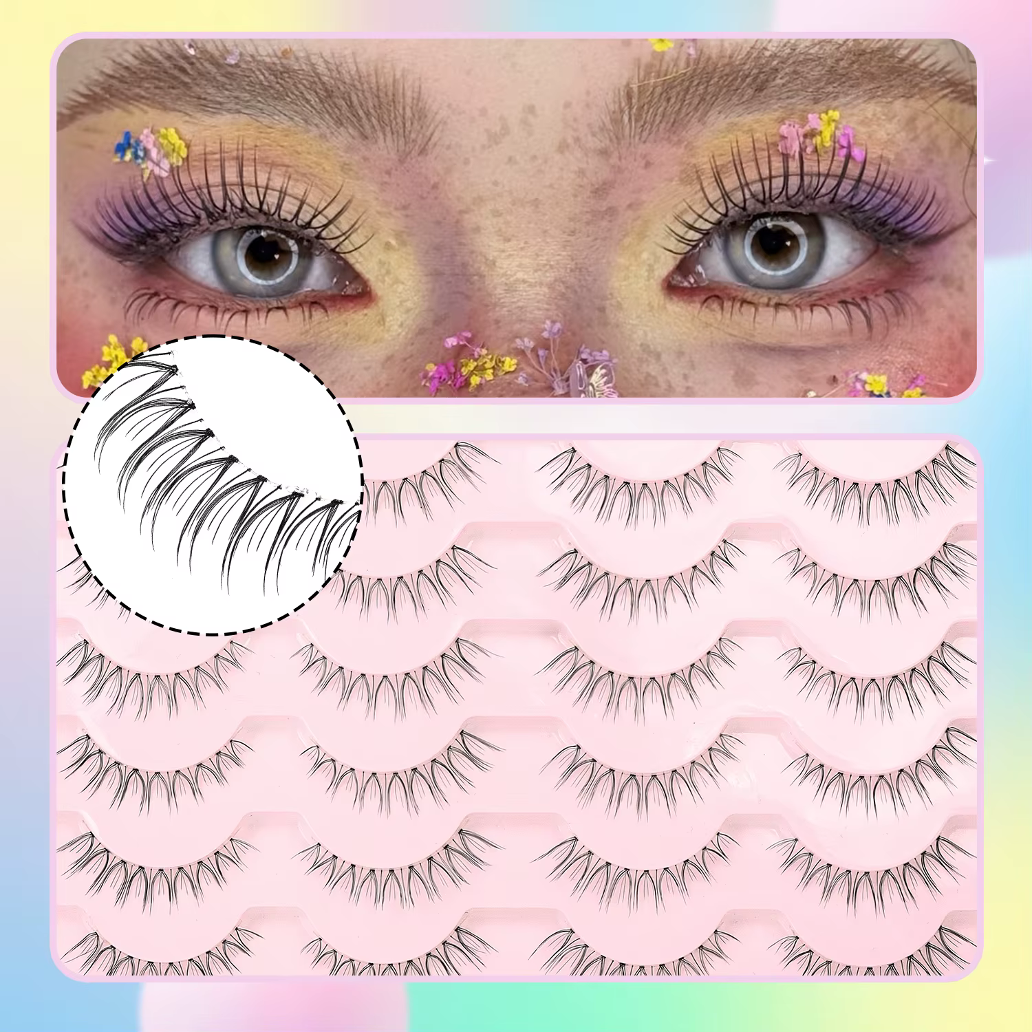 14 paires de faux cils naturels en forme de U