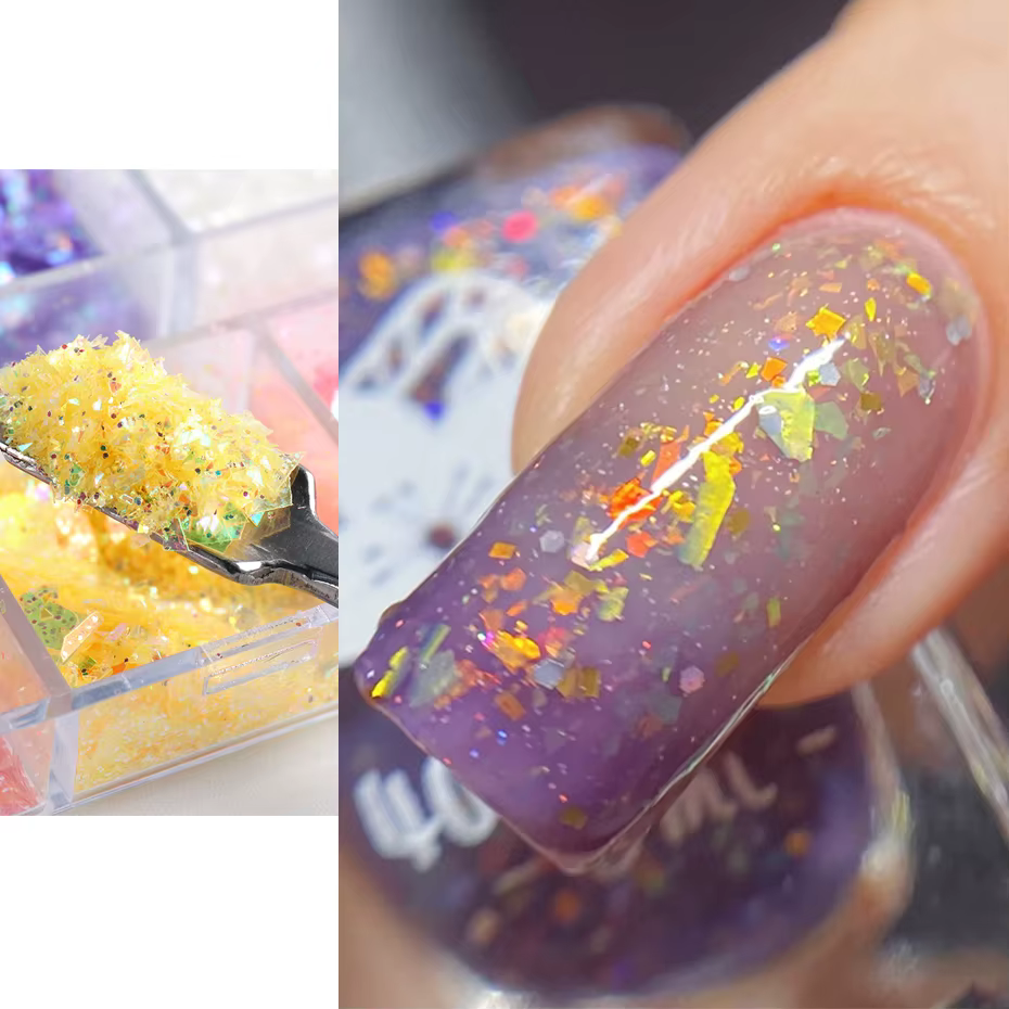 12 grilles 3D flocons Aurora ongles paillettes