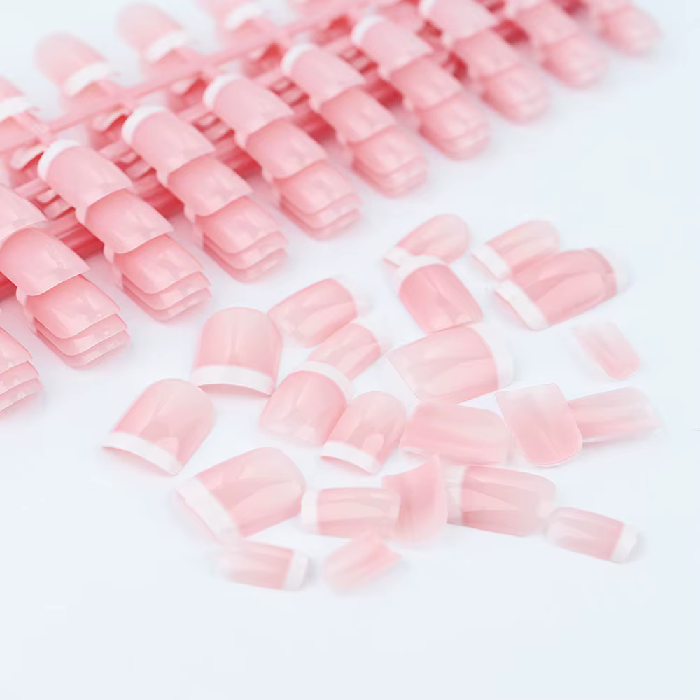 120 pièces rose court carré blanc français faux ongles 24*5 bandes couverture complète acrylique presse