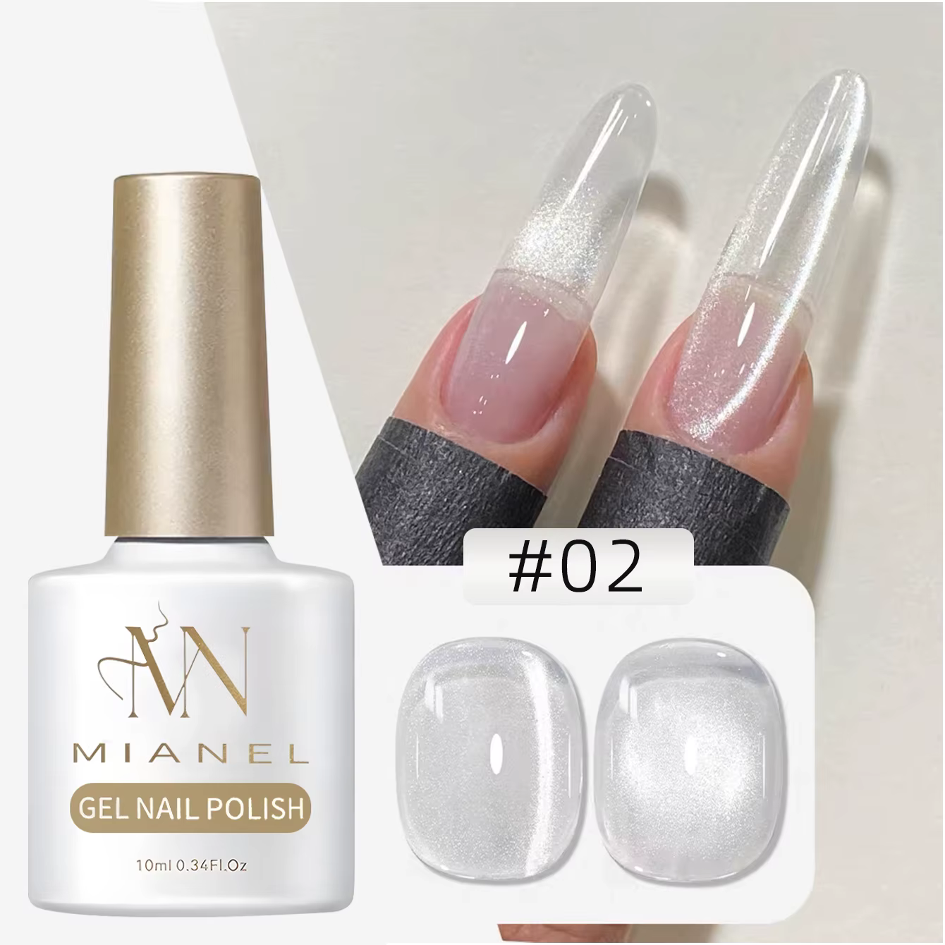 MIANEL 2026 Vernis à ongles gel œil de chat blanc transparent universel avec perles de verre pour manucure