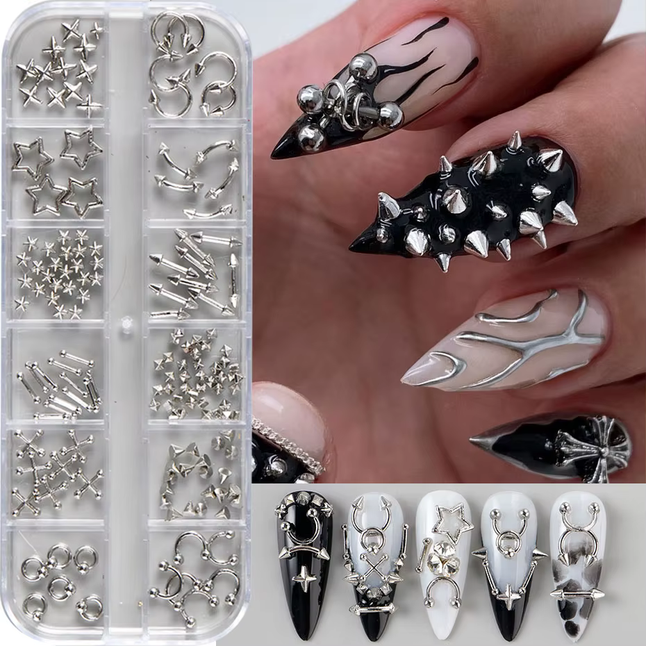 Breloques pour ongles en alliage Punk doré argenté Y2K