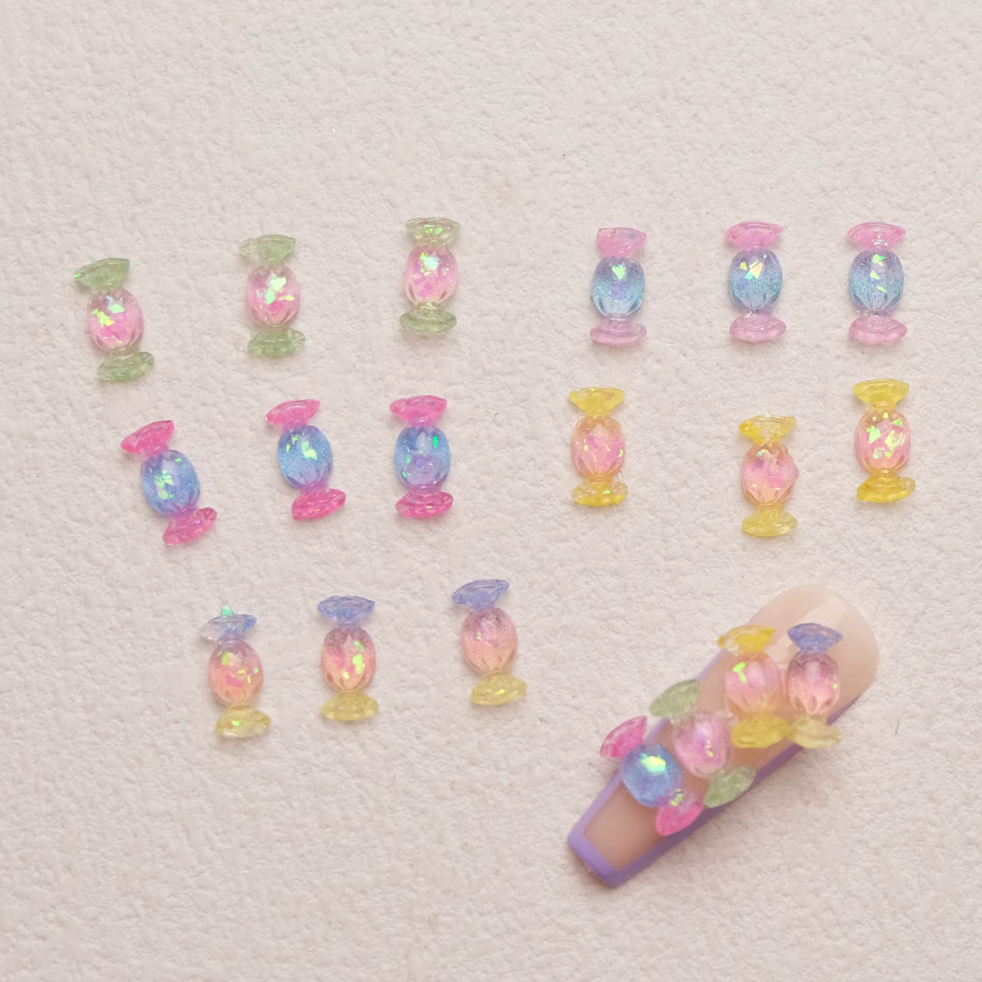Jeu de nourriture bonbons Nail Art breloques irisé dégradé feuille d'or arc-en-ciel