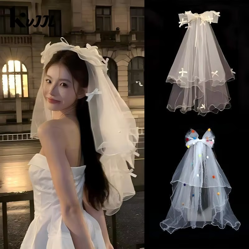 Voile de mariée court en tulle blanc avec nœud et pince à cheveux, accessoires pour enterrement de vie de jeune fille, accessoires pour séance photo