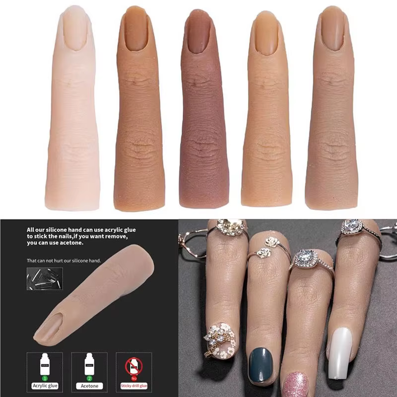 Faux Ongles en Silicone Souple pour la Pratique de Manucure