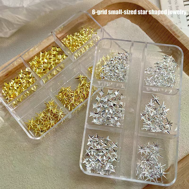 6 grilles métalliques or argent Nail Art strass décor manucure breloques Flatback Starburst pentagrammes bijou accessoires pour ongles