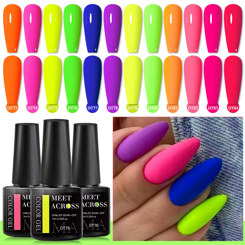 MEET ACROSS 7ml Fluorescent néon Gel vernis à ongles Sparky Semi Permanent tremper Nail Art UV LED Gel
